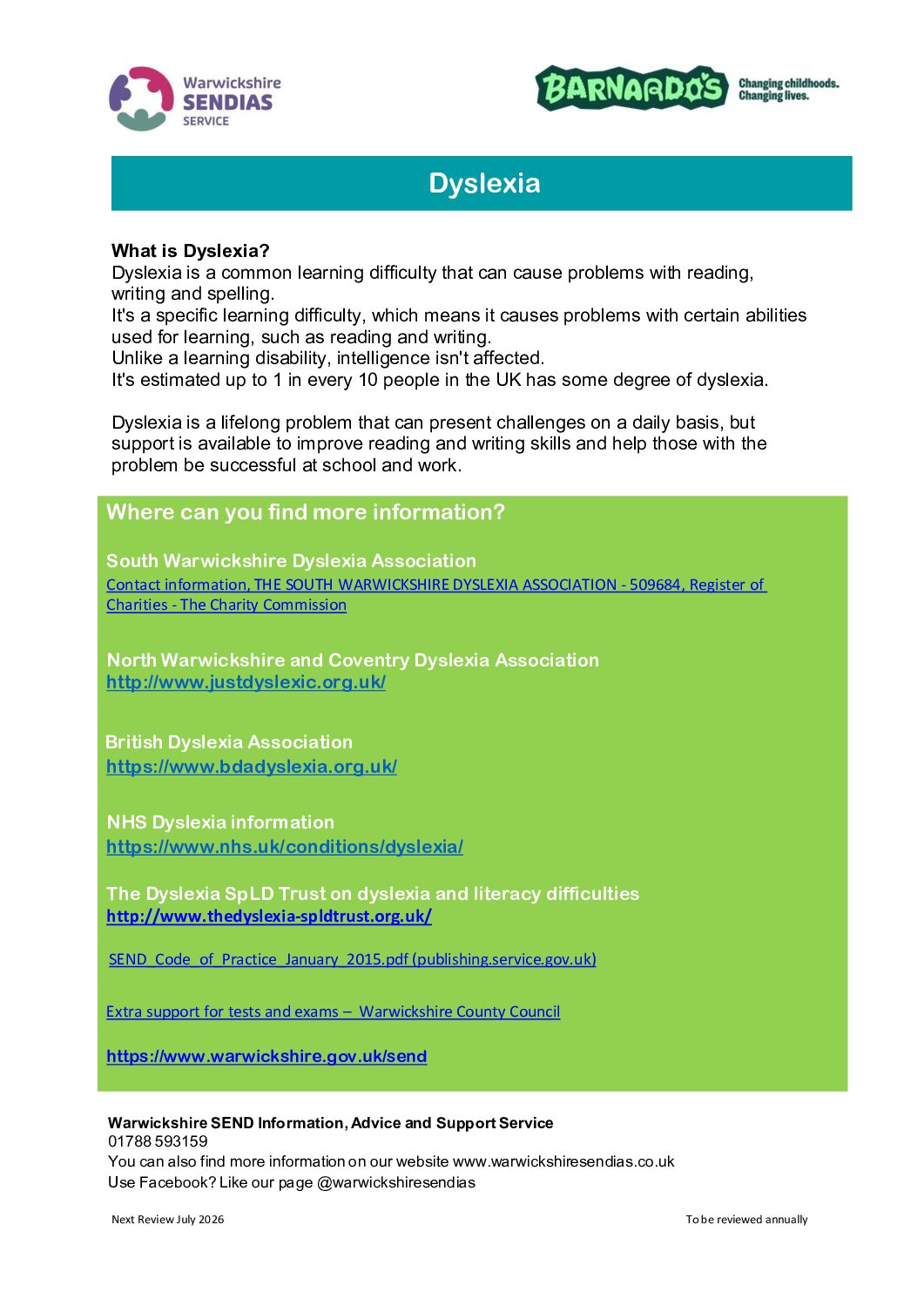 Dyslexia - Warwickshire