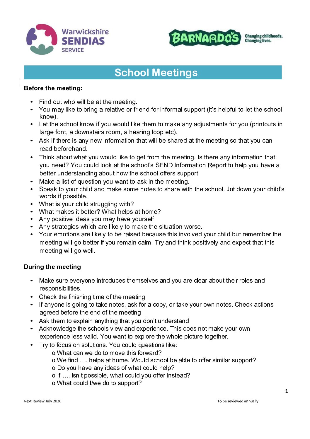School Meetings - Warwickshire