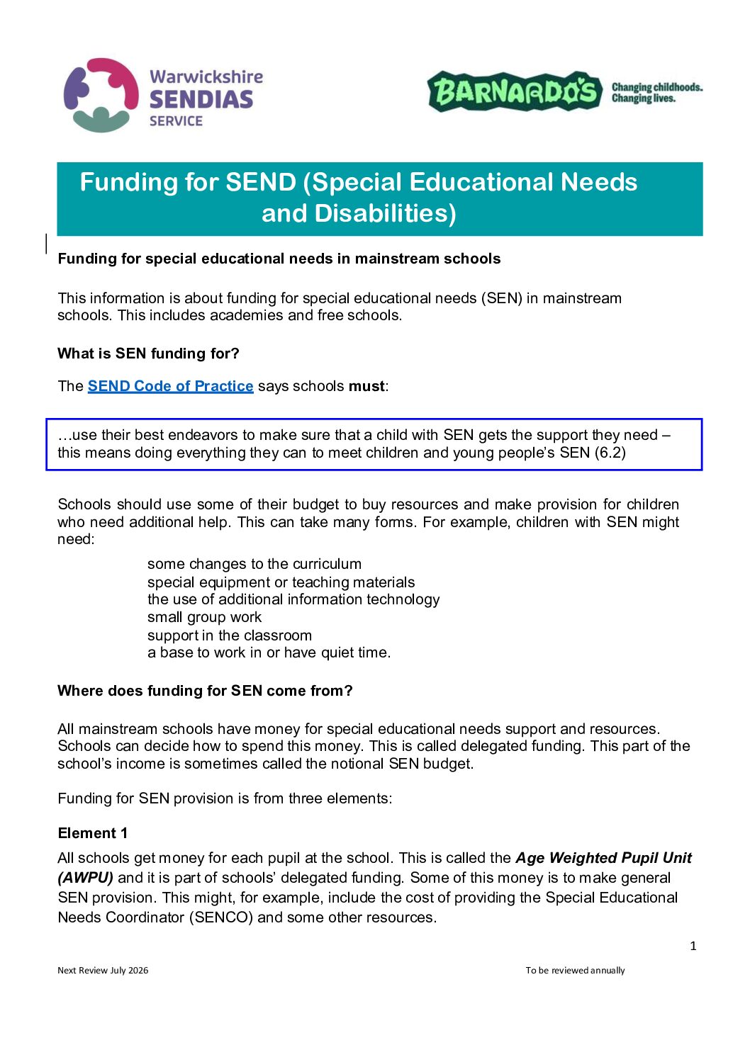 Funding for SEND - Warwickshire 1